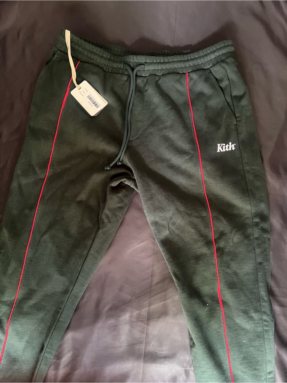 Kith Dark Green Sweatpants with Red Piping